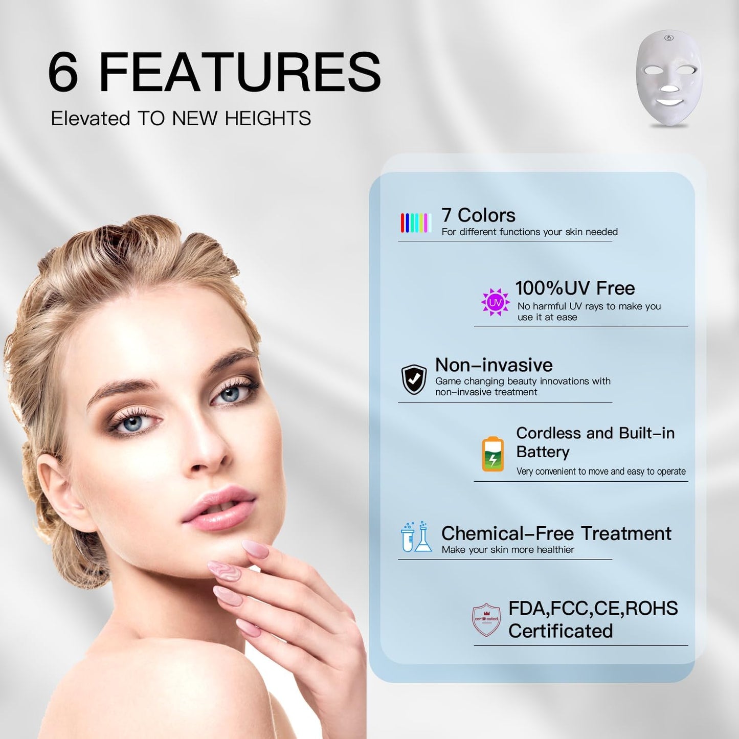 LED Face Mask Light Therapy, 7+1 Modes Portable Red Light Therapy for Face, Rechargeable, Blue & Red Light Mask, LED Facial Skin Care Mask at Home & Travel