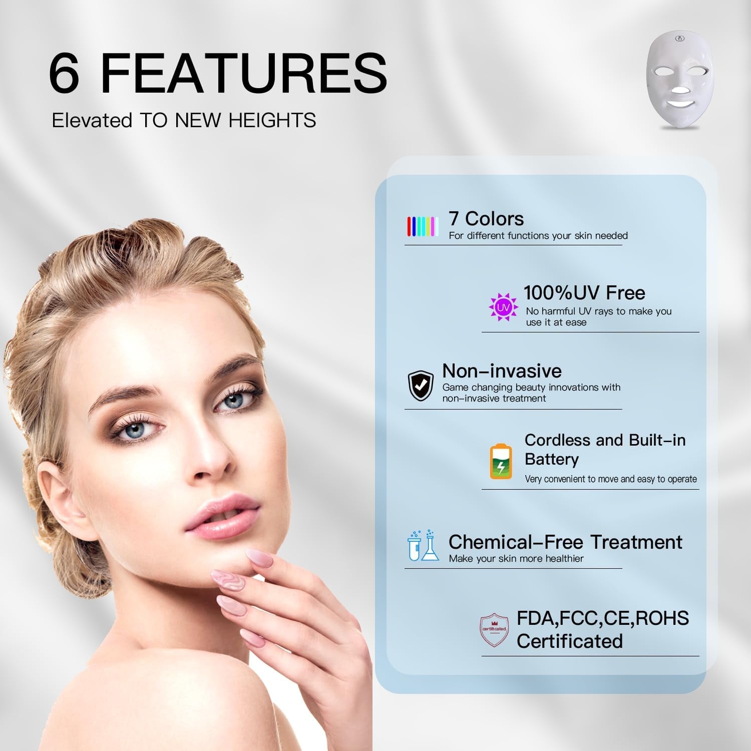LED Face Mask Light Therapy, 7+1 Modes Portable Red Light Therapy for Face, Rechargeable, Blue & Red Light Mask, LED Facial Skin Care Mask at Home & Travel