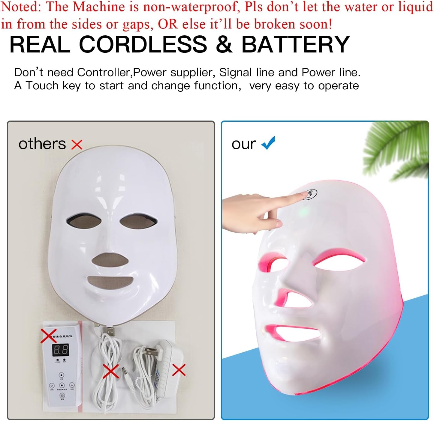LED Face Mask Light Therapy, 7+1 Modes Portable Red Light Therapy for Face, Rechargeable, Blue & Red Light Mask, LED Facial Skin Care Mask at Home & Travel