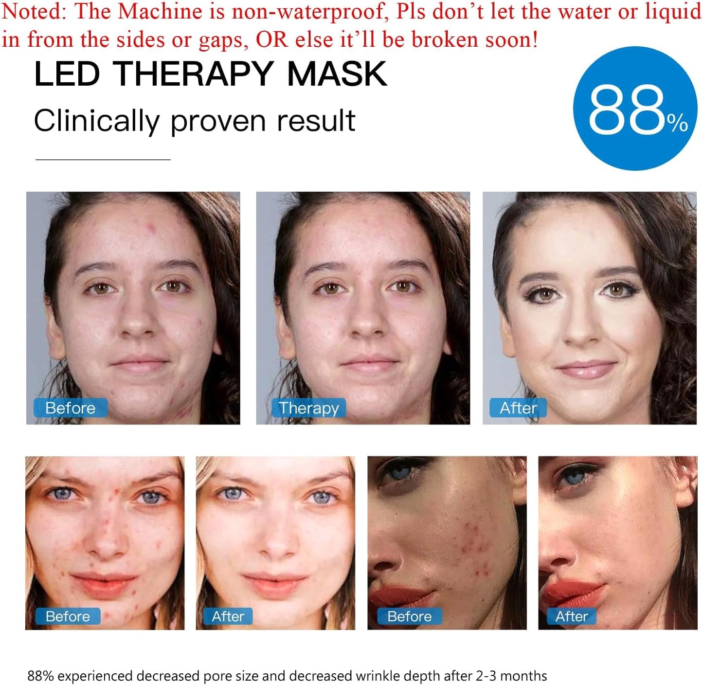 LED Face Mask Light Therapy, 7+1 Modes Portable Red Light Therapy for Face, Rechargeable, Blue & Red Light Mask, LED Facial Skin Care Mask at Home & Travel